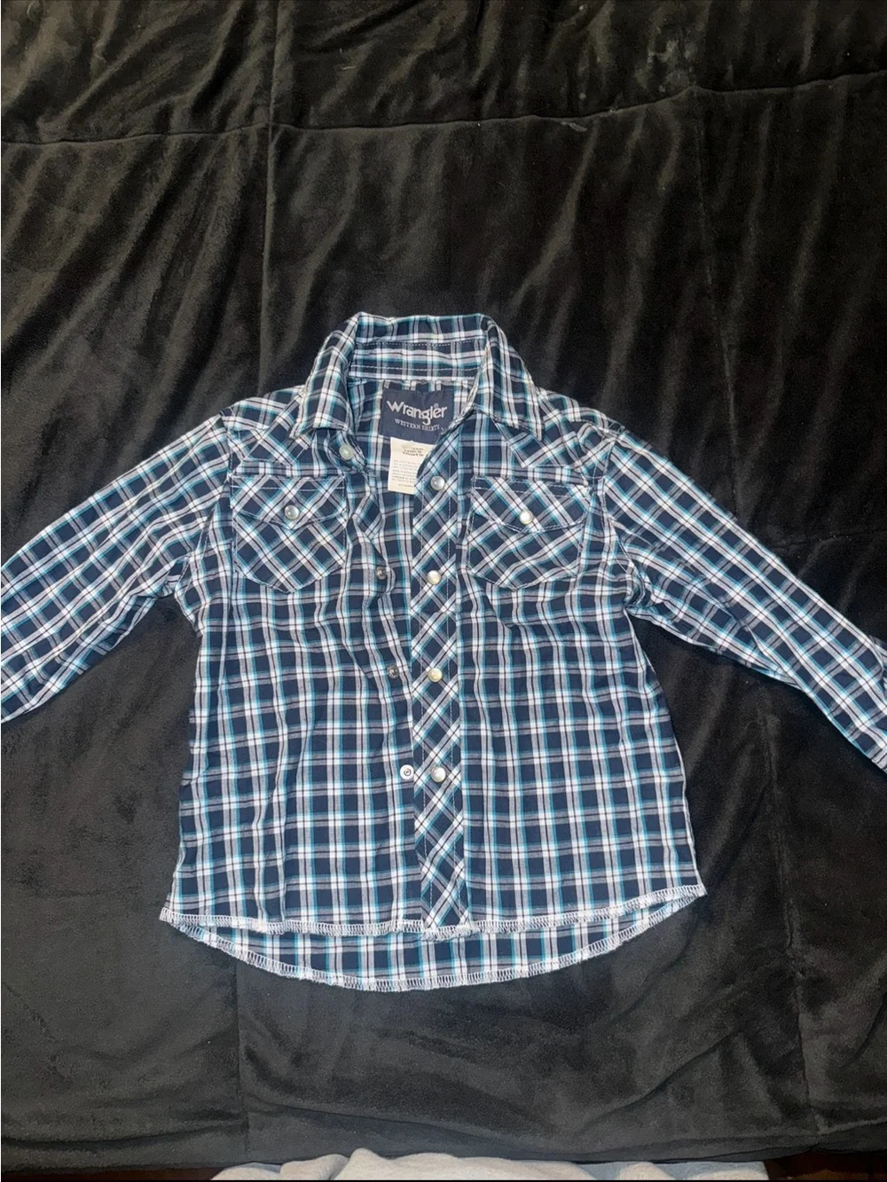 Wrangler Western Plaid Pearl Snap Shirt XXS Size 2t Blue Turquoise